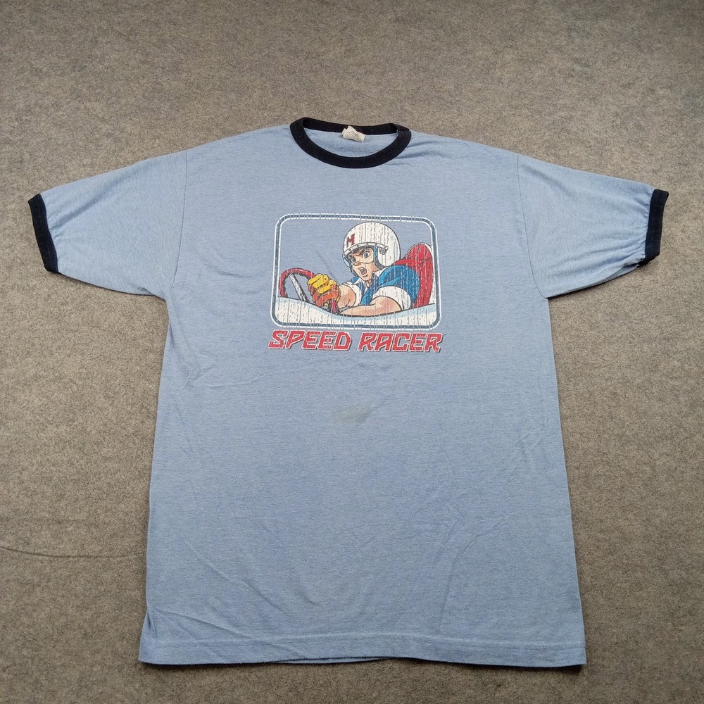 Vintage Speed Racer Shirt Mens Large Blue Ringer Graphic Tee Trau & Loevner
